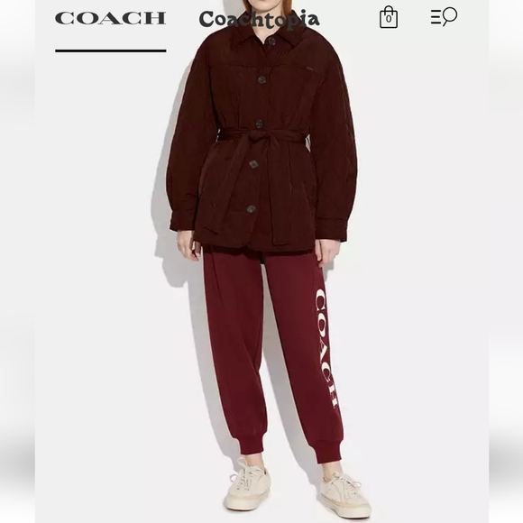 Nwt‎ coach maroon quilted shacket jacket with belt size extra small - Picture 3 of 4